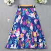 Pleated A-Line Floral Skirt with Black Hem - Short to Midi, Structured No-Stretch, Wrinkle-Resistant, Machine Washable