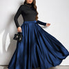 Plus Size Women's Elegant Flared Skirt – Long Solid Woven Polyester with Pockets, Non-Stretch, All-Season