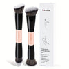 2-Piece Foundation & Contour Brush Set with Travel Case - Nylon Bristles for BB Cream & Makeup