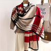 Color Block Striped Scarf for Women - Soft Warm Faux Shawl Wrap in Red Polyester