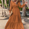 Textured V-Neck Smocked Maxi Dress, Long Sleeve A-Line Vacation Dress for Women