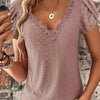 Elegant Women's Lace V-Neck Top — Petal Short Sleeves, Lightweight Summer Blouse