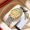 POEDAGAR Women's Elegant Mechanical Watch - Round Dial, Gold-Tone Hands, Stainless Steel Bracelet, Dual Day & Month Display, Jewelry-Style Wristwatch for Everyday & Formal Wear