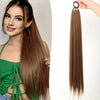 28-Inch (71 cm) Long Straight Synthetic Ponytail Extension, Wrap-Around Boxing Braid with Elastic Hair Ring for DIY