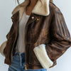 Women's Faux Leather Jacket with Fluffy Collar & Pockets — Long Straight Fit, Zipper & Button Front, All-Season Casual Chic