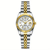 Elegant Women's Mechanical Watch - Gold Stainless Steel Band, Blue Dial, Boho World-Time Wristwatch, Ideal Gift