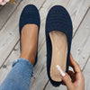 Women's Light Blue Knit Slip-On Flats with Ankle Strap, Round Toe Casual Shoes with Fabric Upper & Synthetic Lining