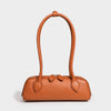 Women's Split Leather Retro Baguette Sausage Bag - Two-Tone Underarm Handbag with Gold-Tone Hardware