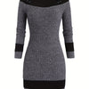 Plus Size Women's Color-Block Bodycon Dress – Long Sleeve Crew Neck, Casual Spring/Fall, Machine Washable