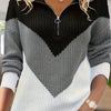 Plus Size Women's Black & White Color Block V-Neck Sweater, Ribbed Long Sleeve Pullover with Button Detail
