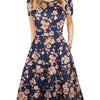 Elegant Retro A-Line Midi Dress Short Sleeve Fit-and-Flare Casual Dress for Women