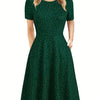 Elegant Retro A-Line Midi Dress Short Sleeve Fit-and-Flare Casual Dress for Women