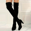 Women's Over-the-Knee Ultra-High Chunky Block Heel Boots - Furry Flannel Knee-High Zipper Winter Riding Boots