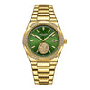 SAILANG Automatic Mechanical Unisex Watch – Green Luminous Dial, Gold-Tone Rhinestone-Embellished Case, Alloy Band, Date Display