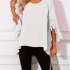 Women's Solid Crew Neck Ruffle Sleeve Blouse – Elegant Spring & Summer Woven Top