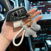 Cute Puppy Keychain with Sparkling Tassels & Bone Charm - Multicolor Dog Collar and Bag Charm (Pink, Black, Blue, Brown)