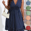 Plus Size Polka Dot Fit and Flare Dress - Deep V Neck Shirred Waist