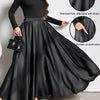 Plus Size Women's Elegant Flared Skirt – Long Solid Woven Polyester with Pockets, Non-Stretch, All-Season