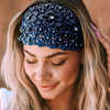 Bohemian Wide Lace Headband – Elastic Fit Faux Floral Accent, Golden, Navy, Beige | Bridal & Everyday Hair Accessory