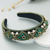 Vintage Baroque Velvet Headband with Rhinestones & Imitation Pearls — Embellished Bridal Hairband for Weddings & Formal Events