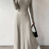White Ribbed Knit Crew Neck Long Sleeve Bodycon Dress for Women, Fall Casual Chic