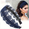 Wide Lace Floral Headband for Women – Vintage Non-Slip Hairband with Teeth, Solid Color