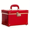 Retro Leather-Look Makeup Train Case with Combination Lock — 12.5 in (32 cm) Red Crocodile Cosmetic Organizer