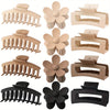12-Pack 11 cm (4.3 in) Vintage Minimalist Frosted Flower Shark Hair Clips – Matte Hollow Oblong Plastic Set