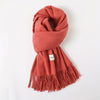 Solid Color Tassel Scarf with Fringe - Lightweight Polyester Shawl for Women