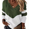 Plus Size Colorblock V-Neck Sweater - Stretch Knit Long Sleeve Pullover