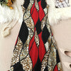 Plus Size A-Line Sleeveless Midi Dress, Red & Black Geometric Print, Round Neck Fit & Flare
