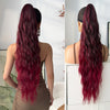28-Inch (70 cm) Claw Ponytail Extension – Ombre Water Wave Heat-Resistant Synthetic Hair, Black to Dark Brown