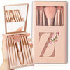 5-Piece Soft Fluffy Makeup Brush Set with Mirror – Rose Gold Letter Pattern, Travel Foundation & Eyeshadow Brushes