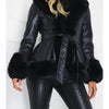Thickened Waist-Defining PU Leather Coat – Women's Slim V-Neck Long Sleeve Jacket with Pockets, Tummy Control Outerwear