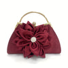 Vintage Floral Evening Clutch for Women, Red Fabric Handbag with Gold-Tone Hardware & Buckle Closure, Polyester-Lined Party Purse