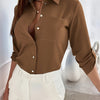 Elegant Women's Solid Button-Up Shirt - Cardigan Collar, 100% Polyester, Machine Washable for Spring/Fall