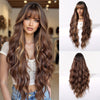 32-inch (81 cm) Brown Curly Wig with Bangs for Women - Heat-Resistant Synthetic Hair for Daily & Special Occasions