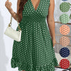 Plus Size Polka Dot Fit and Flare Dress - Deep V Neck Shirred Waist