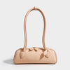 Women's Split Leather Retro Baguette Sausage Bag - Two-Tone Underarm Handbag with Gold-Tone Hardware