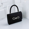 Elegant Black Rhinestone Bow Crossbody Bag for Women, Detachable Strap Compact Square Handbag with Buckle Closure, Glossy Finish for Parties & Weddings