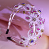 Pink Crystal Floral Headband - Sparkling Double-Row Bridal Headpiece for Weddings & Formal Events