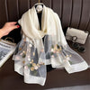Embroidered Floral Scarf Lightweight Breathable Sunscreen Travel Shawl for Women