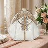 Rhinestone White PU Evening Clutch with Metal Circle Handle and Removable Chain Strap, Magnetic Closure, Wedding and Party Bag