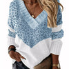 Plus Size Colorblock Leopard V-Neck Long Sleeve Pullover Sweater for Women