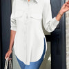 Women's Lapel Collar Button-Front Shirt — Solid Woven Blouse, Lightweight Semi-Sheer All-Season Casual Top