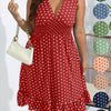 Plus Size Polka Dot Fit and Flare Dress - Deep V Neck Shirred Waist