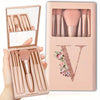 5-Piece Soft Fluffy Makeup Brush Set with Mirror – Rose Gold Letter Pattern, Travel Foundation & Eyeshadow Brushes