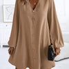 Chic V-Neck Long Sleeve A-Line Dress - Button Front, Stretchy Polyester Blend, Machine Washable