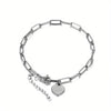 Personalized Stainless Steel Square Chain Bracelet with Engraved Names and Gold Heart Pendant, Custom 1-5 Names, Women's Gift