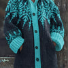 Plus Size Oversized Hooded Knit Coat - Chunky Jacquard Snowflake Embroidery, Contrast Trim, Casual Winter Coat